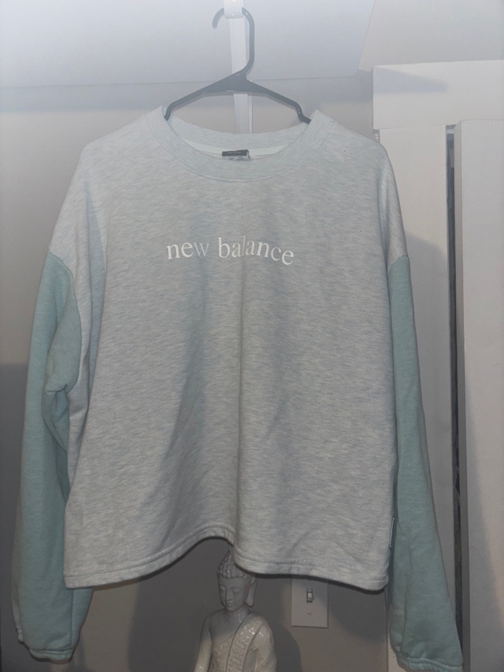 New Balance Light Gray Body Mint Green Sleeve Sweatshirt